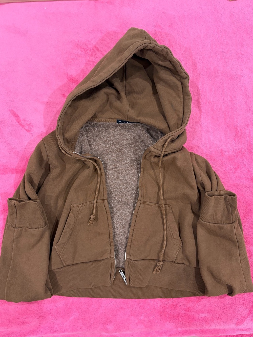 Brandy Melville Brown Fleece-Lined Cropped Hoddie